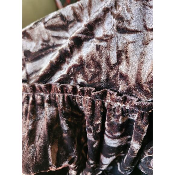 Vintage 80s Women Sz 12 Brown Crushed Velvet Tiered Layered Midi SKIRT - Picture 5 of 7